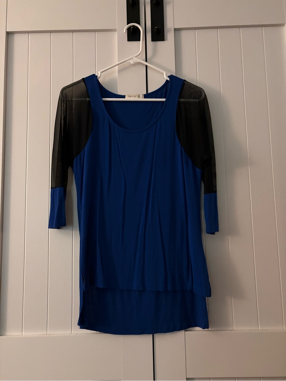 Arden B Royal Blue Scoop Neck Tunic with Black Mesh Sleeves